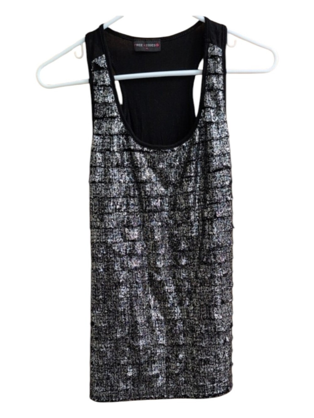 Free Kisses Silver And Black Tank XL